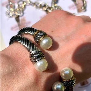 NWT Gold Pearl Cable Bracelet Bangle Adjustable